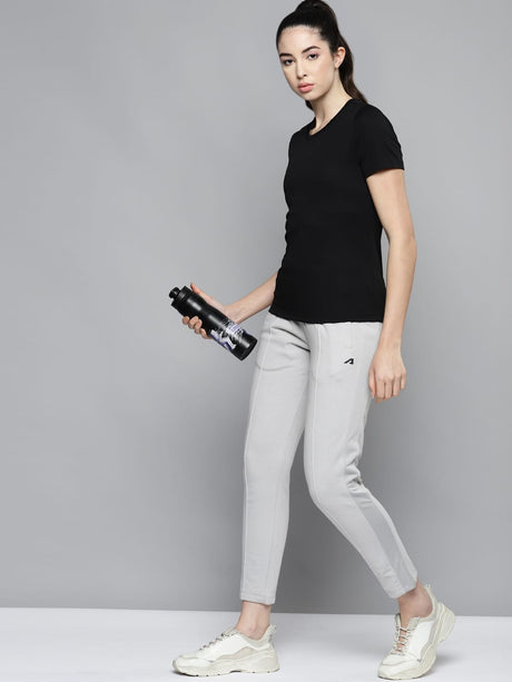 Alcis Women Grey Solid Slim Fit Cropped Track Pants With Side Stripes | Alcis