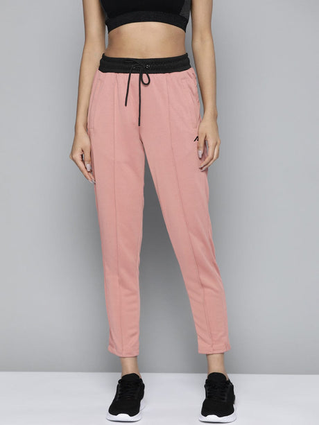 Women Dusty Pink Solid Slim Fit Gym Joggers | Alcis