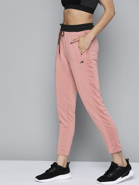 Women Dusty Pink Solid Slim Fit Gym Joggers | Alcis
