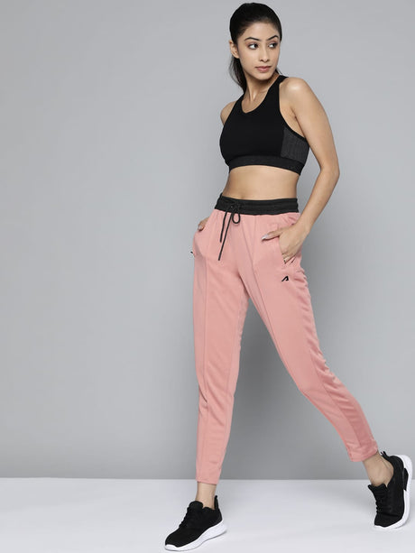 Women Dusty Pink Solid Slim Fit Gym Joggers | Alcis