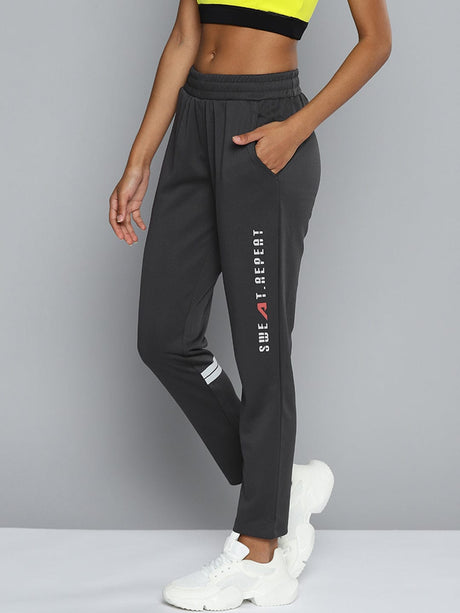 ALCIS Women Charcoal Grey Typography Track Pants | Alcis