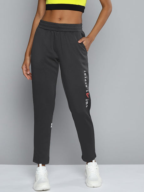 ALCIS Women Charcoal Grey Typography Track Pants | Alcis
