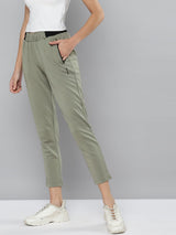 Alcis Women Olive Green Solid Slim Fit Track Pants
