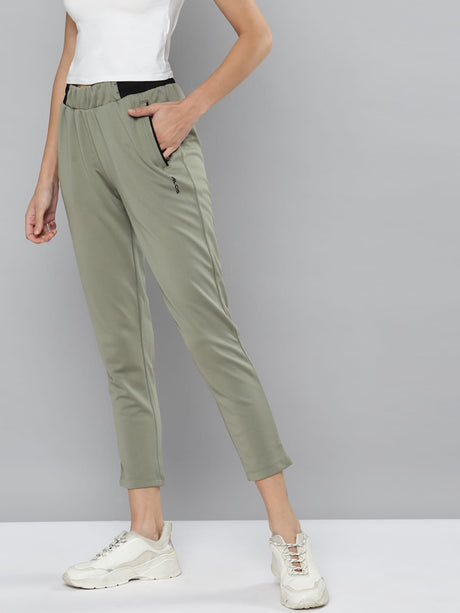 Alcis Women Olive Green Solid Slim Fit Track Pants