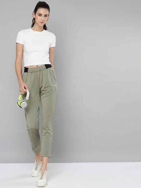 Alcis Women Olive Green Solid Slim Fit Track Pants