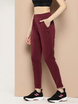 Alcis Women Red Plum Anti-Static Soft-Touch Slim-Fit Training Track Pants