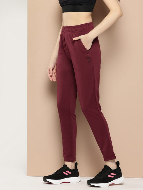 Alcis Women Red Plum Anti-Static Soft-Touch Slim-Fit Training Track Pants