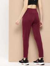 Alcis Women Red Plum Anti-Static Soft-Touch Slim-Fit Training Track Pants