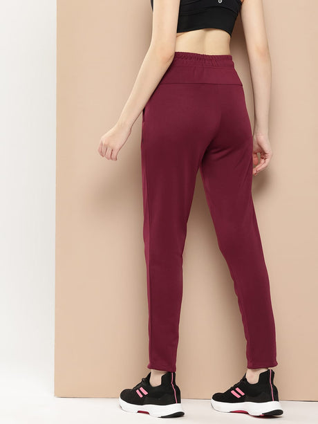 Alcis Women Red Plum Anti-Static Soft-Touch Slim-Fit Training Track Pants
