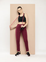 Alcis Women Red Plum Anti-Static Soft-Touch Slim-Fit Training Track Pants