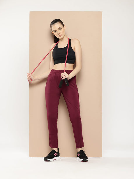 Alcis Women Red Plum Anti-Static Soft-Touch Slim-Fit Training Track Pants