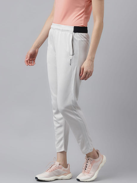 Alcis Women's Light Grey Anti-Static Drytech+ Slim-Fit Running Track Pants