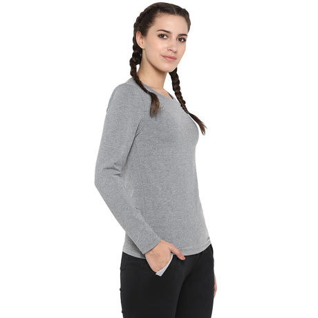 Alcis Women Grey Solid Round Neck T-shirt | Alcis