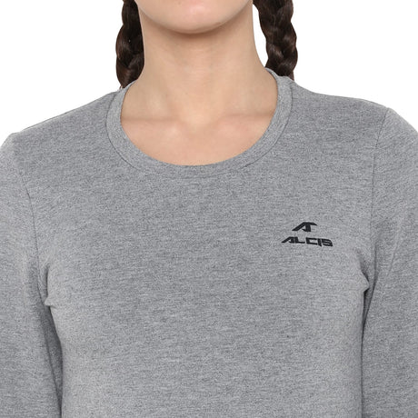 Alcis Women Grey Solid Round Neck T-shirt | Alcis