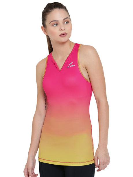 Alcis Women Pink Yellow Solid Tank Top | Alcis