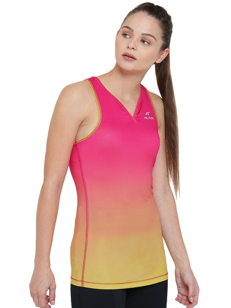 Alcis Women Pink Yellow Solid Tank Top | Alcis