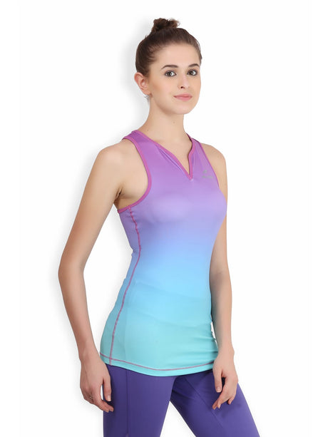 Alcis Women Purple Blue Ombre-Dyed V-Neck Slim Fit T-shirt | Alcis