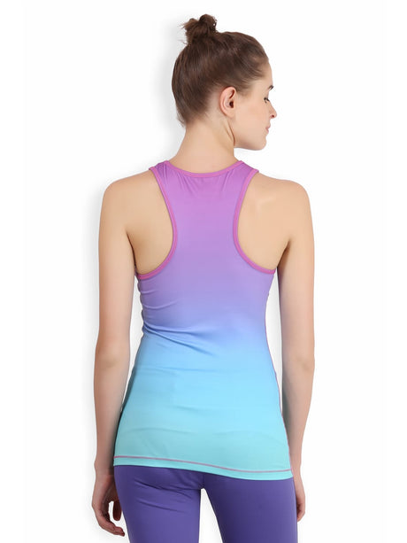 Alcis Women Purple Blue Ombre-Dyed V-Neck Slim Fit T-shirt | Alcis