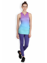 Alcis Women Purple Blue Ombre-Dyed V-Neck Slim Fit T-shirt