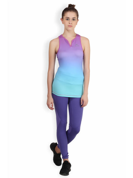Alcis Women Purple Blue Ombre-Dyed V-Neck Slim Fit T-shirt | Alcis