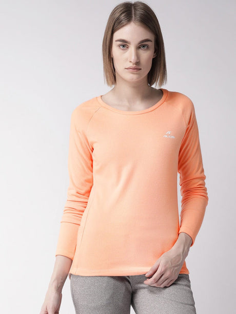 Alcis Women Peach-Coloured Solid Round Neck Sporty T-shirt | Alcis