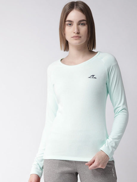 Alcis Women Sea Green Solid Round Neck Sporty T-shirt | Alcis