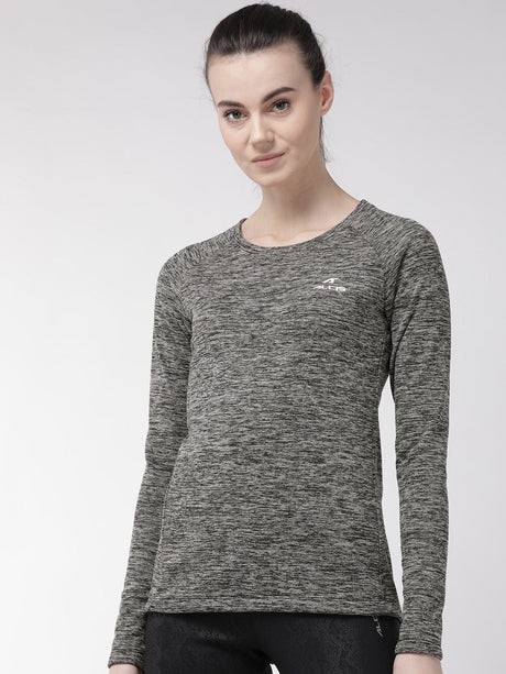 Alcis Women Grey Black Self Design Round Neck T-shirt | Alcis