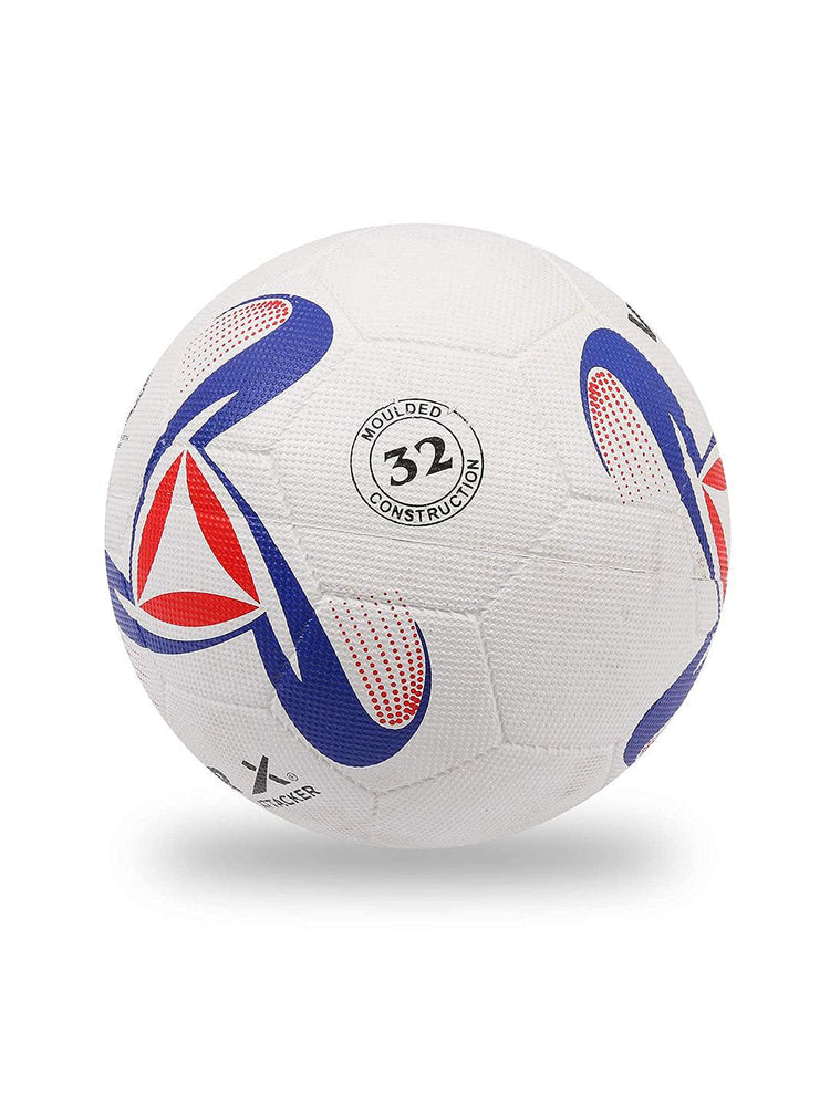 Vector X Synthetic Rubber Moulded Attacker Footballl With Pump (Size-5) (White-Blu-Red)