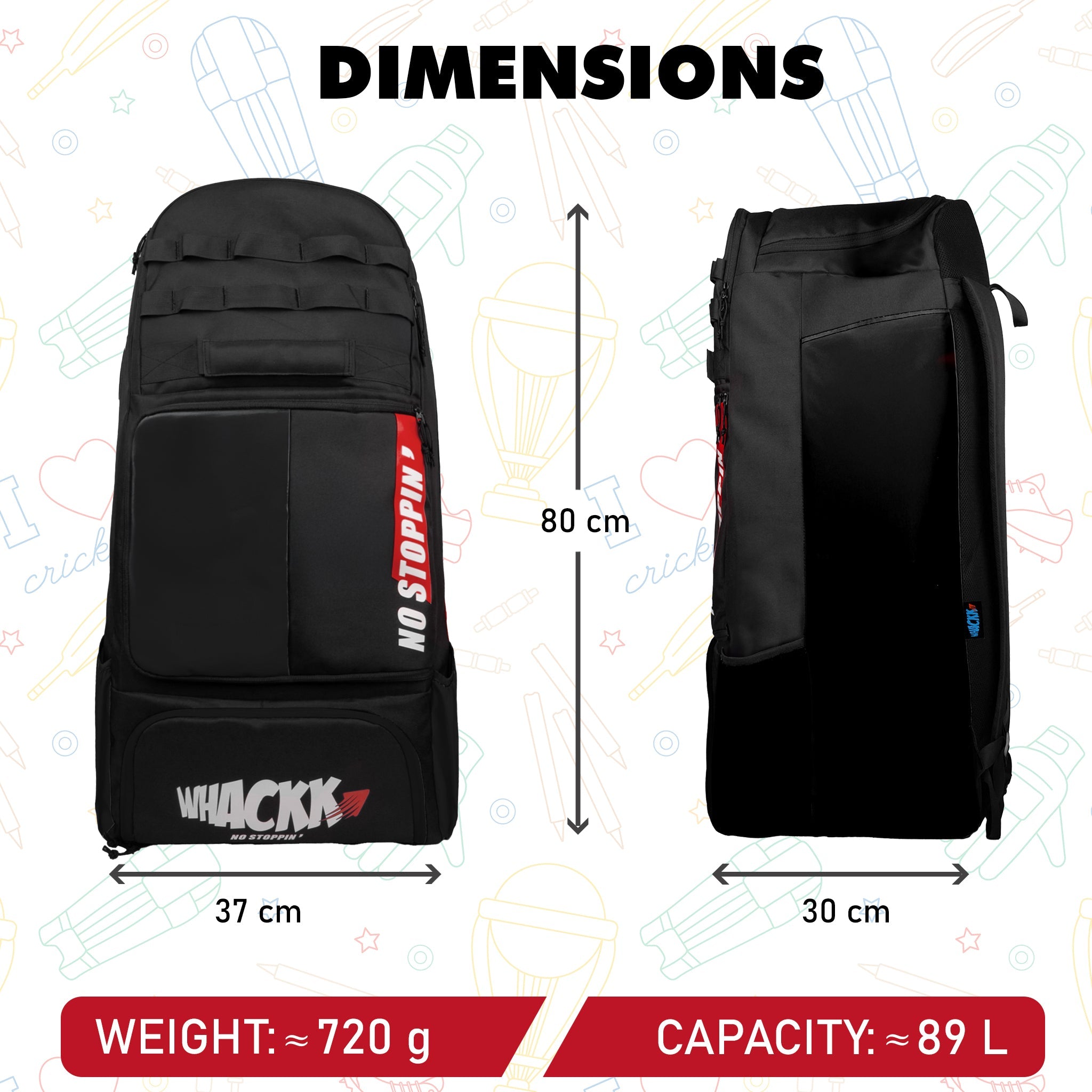 Condor Black 89L Unisex Cricket Kit Bag|Adult Size|2 Bat|Shoe/Helmet Pocket|Main Compartment 20 Inch Leg Pad|2 Bottle Holder|Easy Access Pocket|Player Edition Senior|Stylish Kit Bag