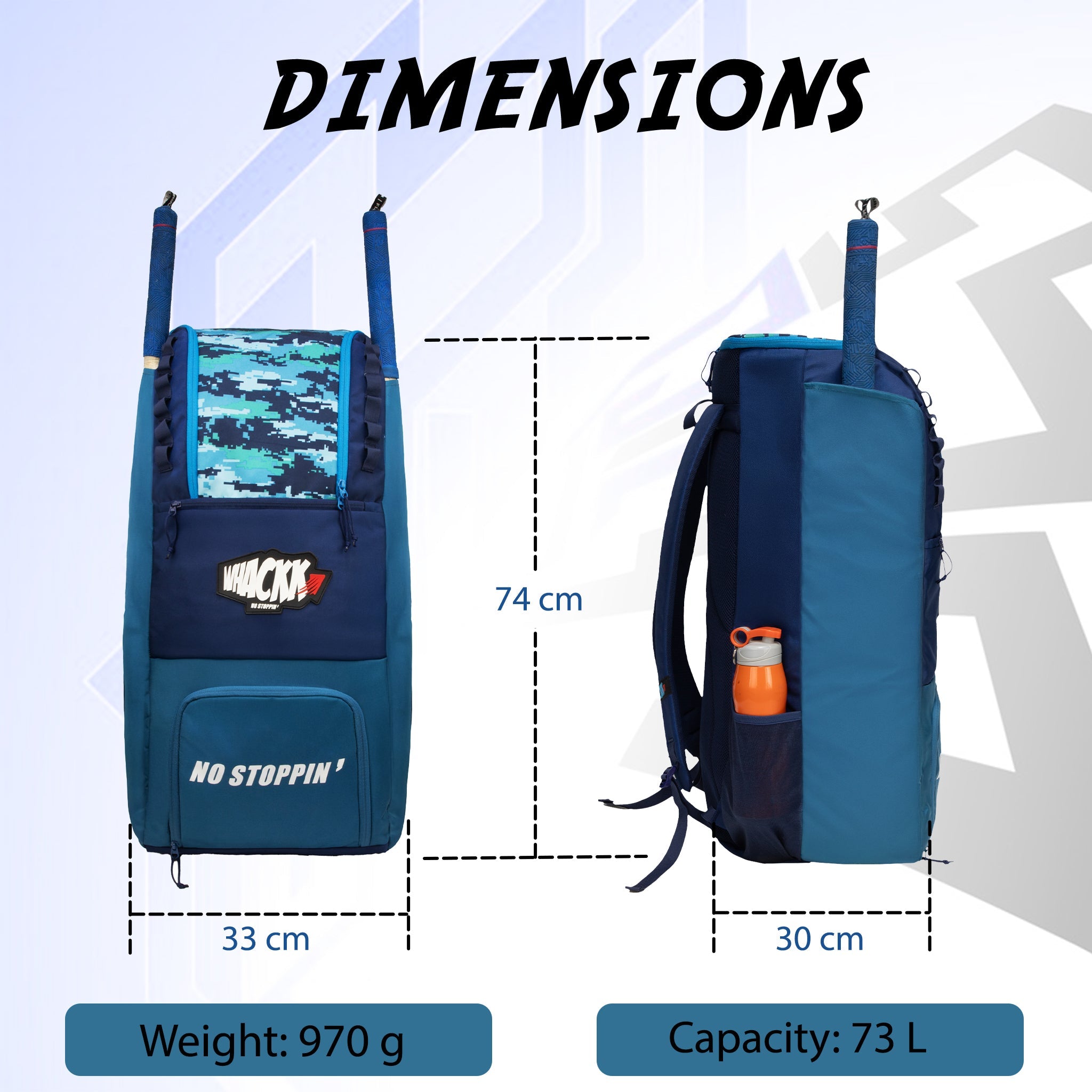 Hammond 73L Unisex Cricket Kit Bag|Adult Size|2 Bat|Shoe/Helmet Pocket|Main Compartment 20" Leg Pad|2 Bottle Holder| Easy Access Pocket| Player Edition Senior (Aqua Blue)