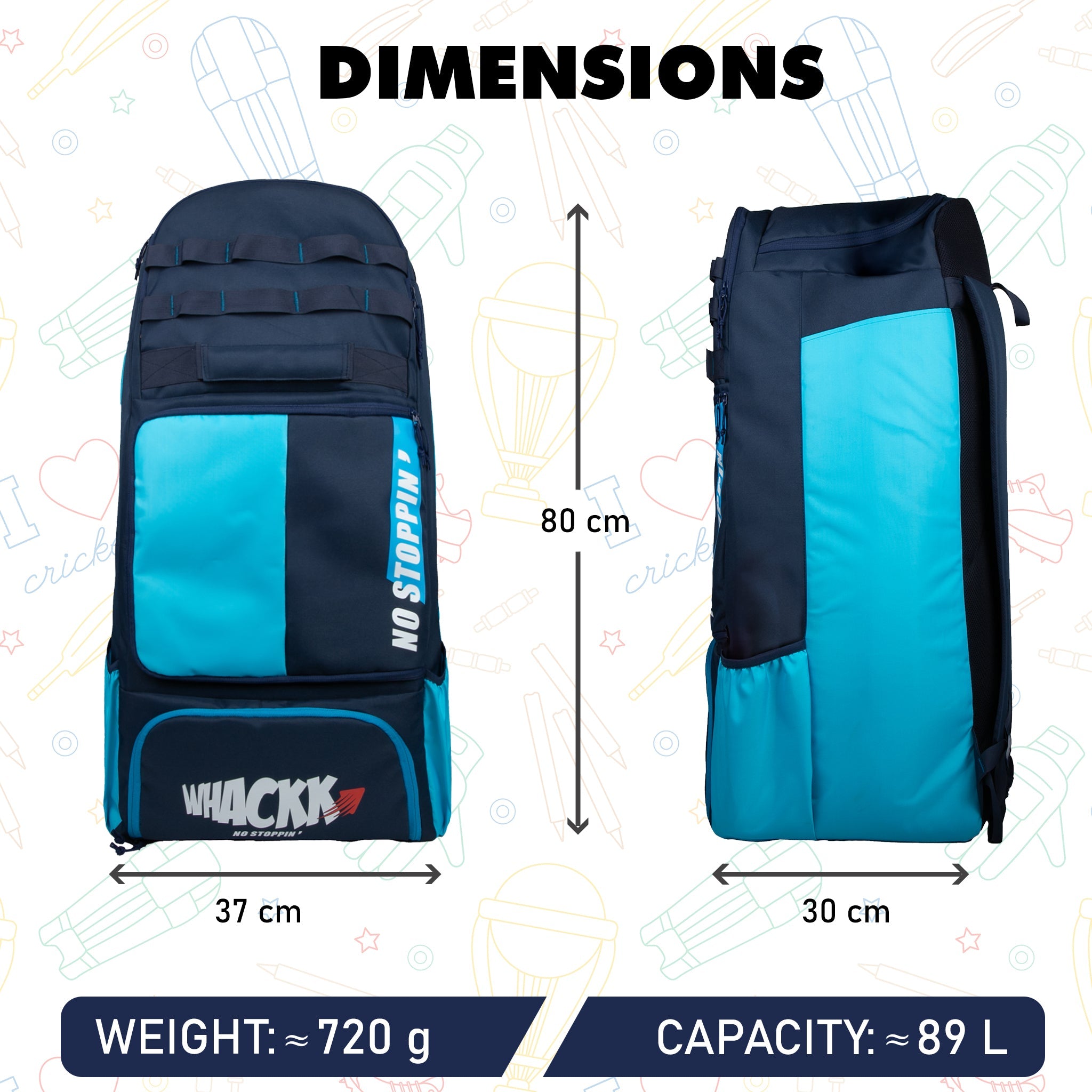 Condor Navy Blue 89L Unisex Cricket Kit Bag Backpack| Adult Size| 2 Bat | Shoe/Helmet Pocket| Main Compartment 20" Leg Pad |2 Bottle Holder| Easy Access Pocket | Player Edition Senior,Polyester