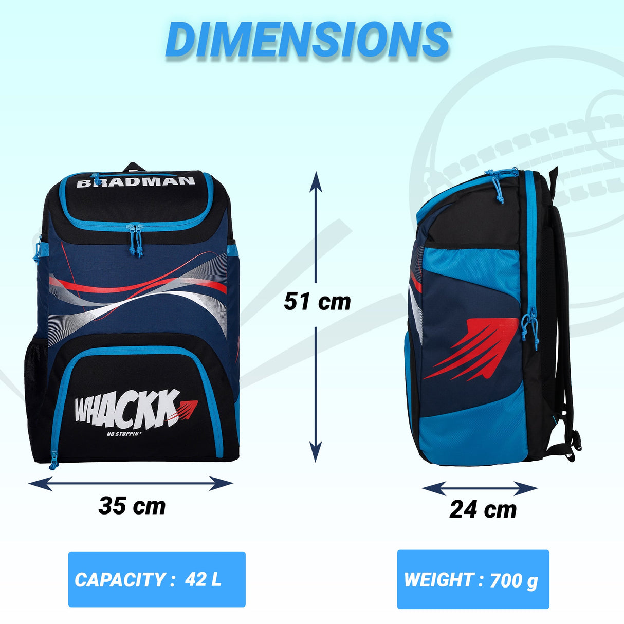 Bradman Navy Blue Junior Cricket Kitbag |Player Edition 2 Bat Pocket Shoe Pocket |Big Main Comp Fit 13.75 inch Leg Pad |Bottle Holders |Easy Access Pocket