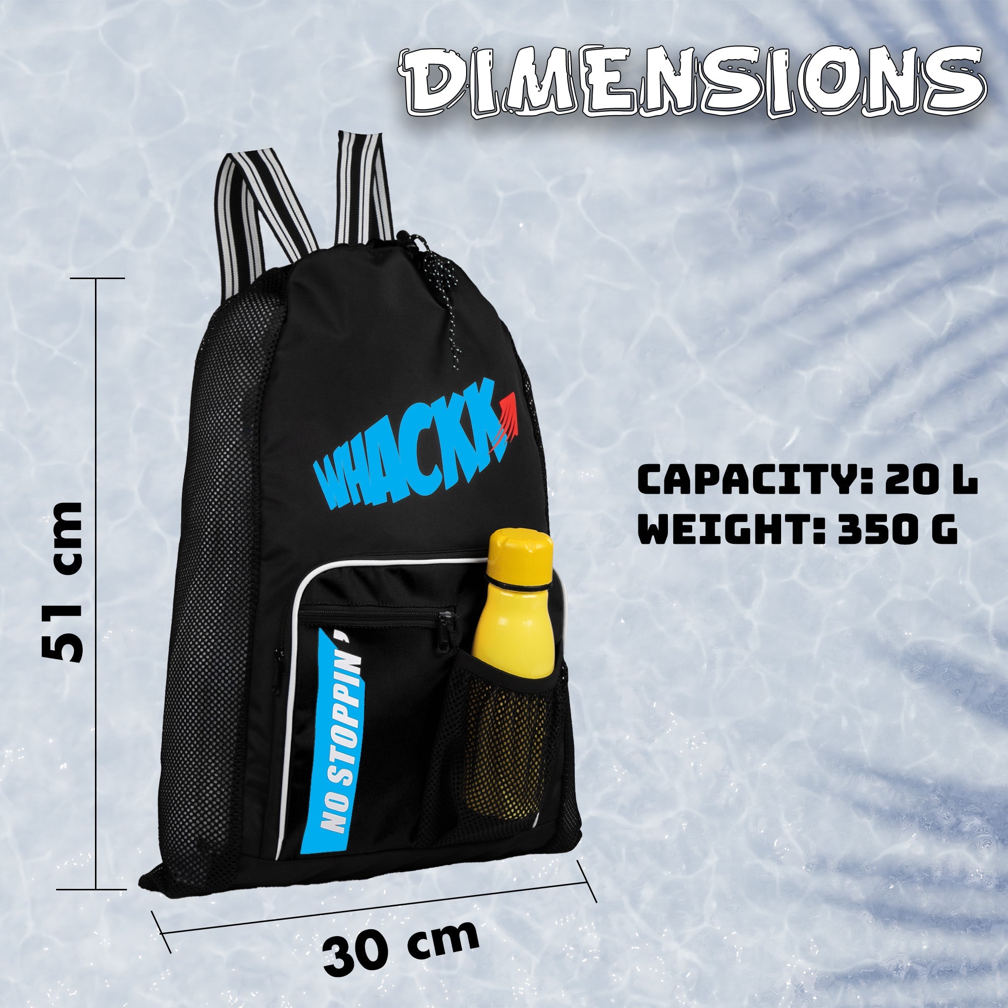Freestyle Black 20L Unisex Swimming Equipment Bag | Water Sports | Wet Dry Compartments Bag | Beach | Drawstring Backpack|Pocket Cap & Goggles Mobile|Lightweight|Water Resistant | Men Women
