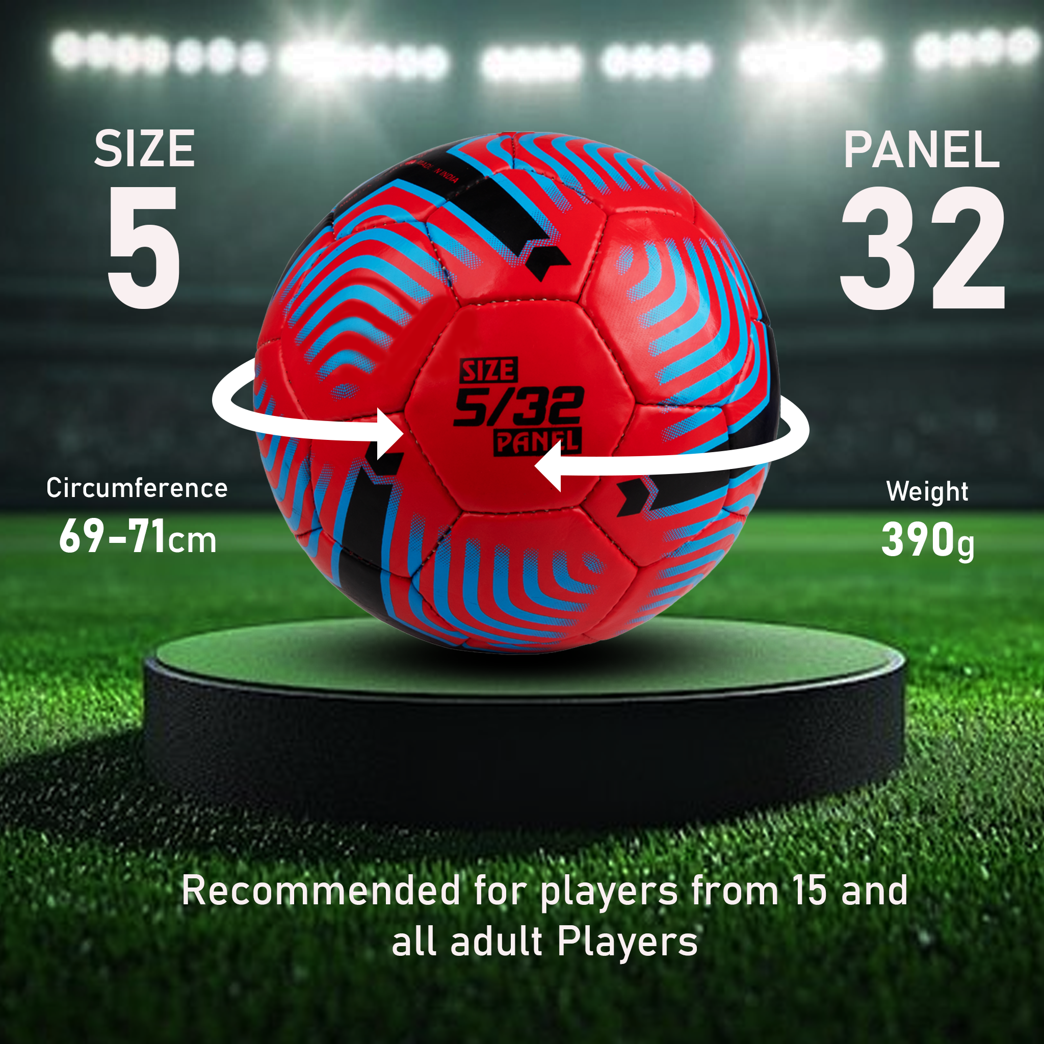 Football Red Size 5 Soccer ball Hand Stitched for Practice & Training Ball