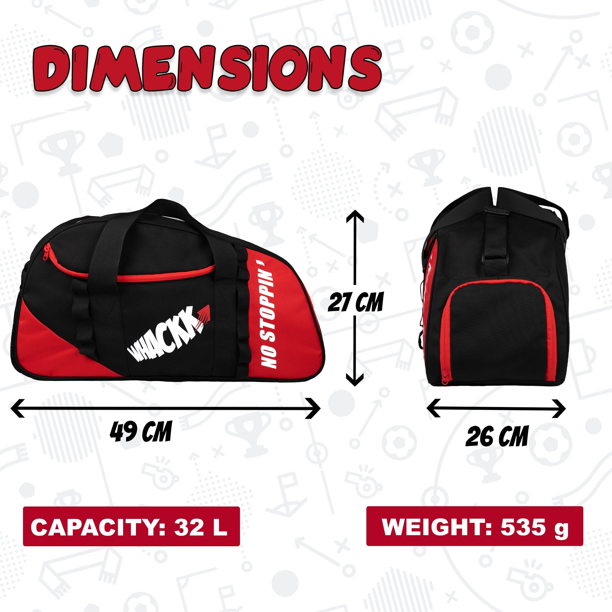 Attirant Red Black 32L |Gym Fitness workout Training Sports Travel duffle bag separate shoe pocket |Multipurpose Carry Bag | Adjustable Strap|Unisex|Lightweight |Sports Kit | Swimming | Men Women