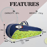 Team Navy Green Printed 45L Tennis Badminton Squash Equipment Cover Kit Bag 3 Big Compartments 4T 6B Racket | Backpack & Duffel