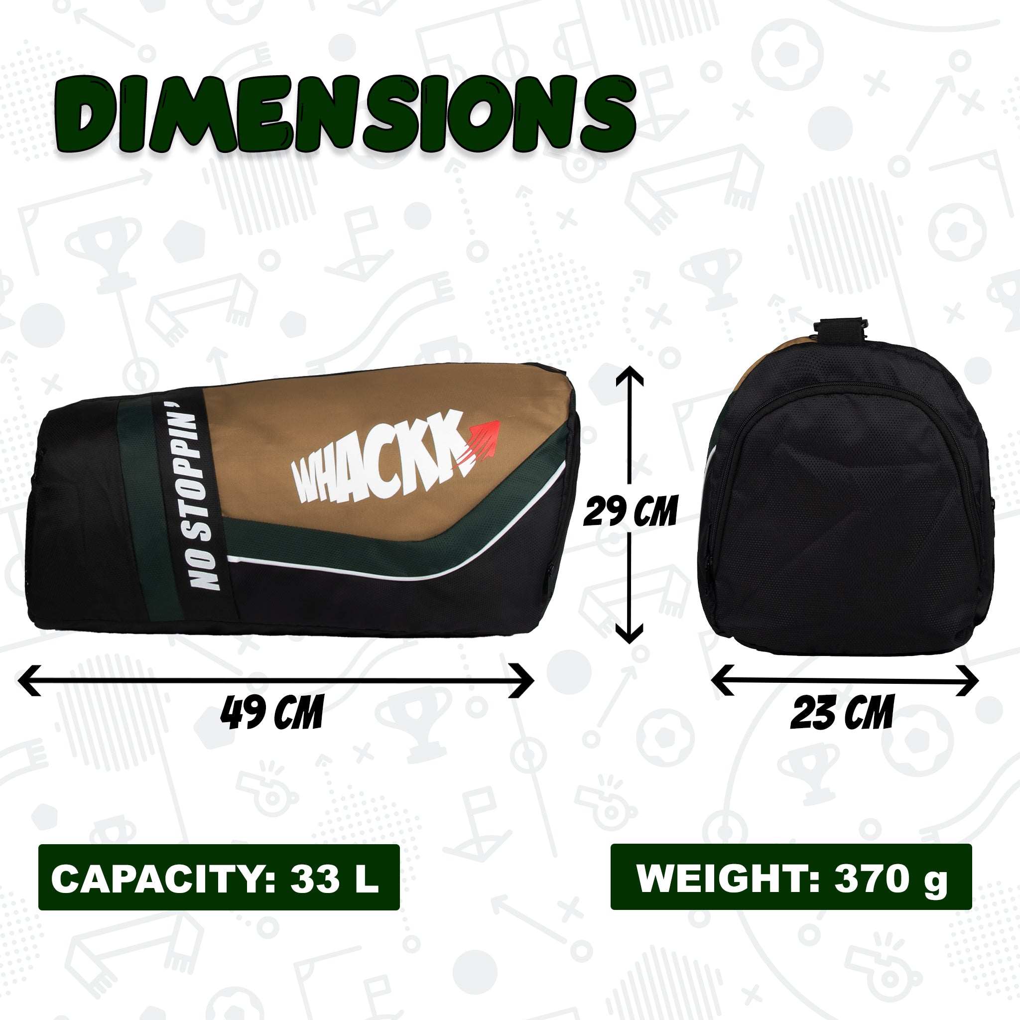 Armstrong Black Khaki 33L Gym Fitness Workout Training Sports Travel Duffle Bag Separate Shoe Pocket Dry Wet Pocket Multipurpose Carry Bag Adjustable Strap Lightweight Sports Kit Men Women