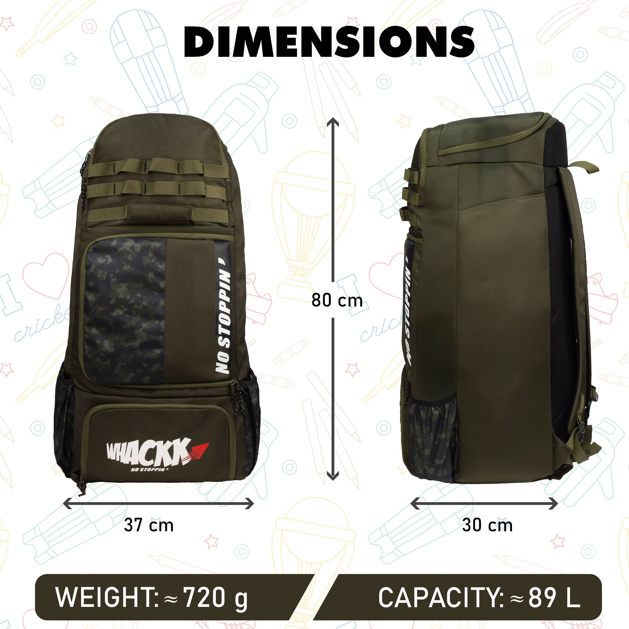 Condor Green 89L Unisex Cricket Kit Bag Backpack | Adult Size | 2 Bat | Shoe/Helmet Pocket | Main Compartment 20" Leg Pad |2 Bottle Holder | Easy Access Pocket | Player Edition Senior