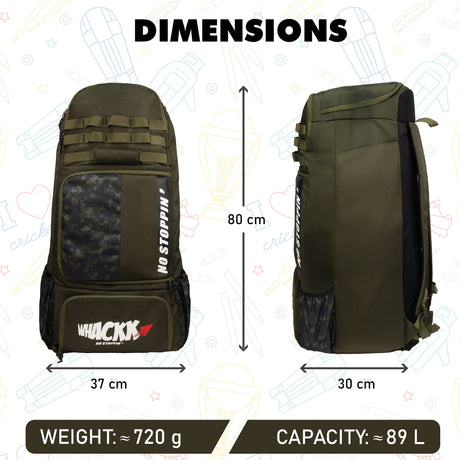 Condor Green 89L Unisex Cricket Kit Bag Backpack | Adult Size | 2 Bat | Shoe/Helmet Pocket | Main Compartment 20" Leg Pad |2 Bottle Holder | Easy Access Pocket | Player Edition Senior