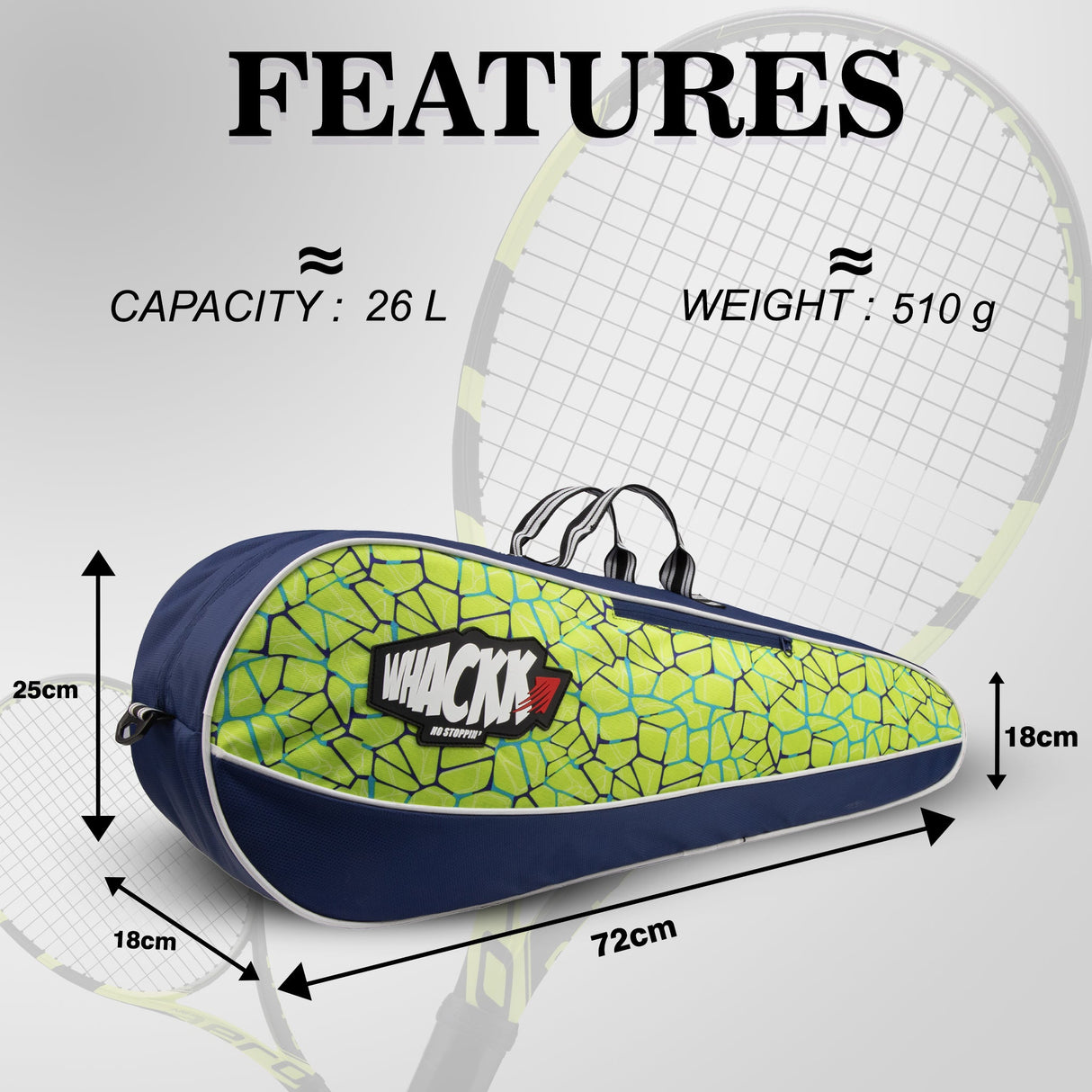 Pro Green 26L Unisex Lightweight Tennis Badminton Squash Equipment Cover Kit Bag | 4T 6B Racket |Duffel