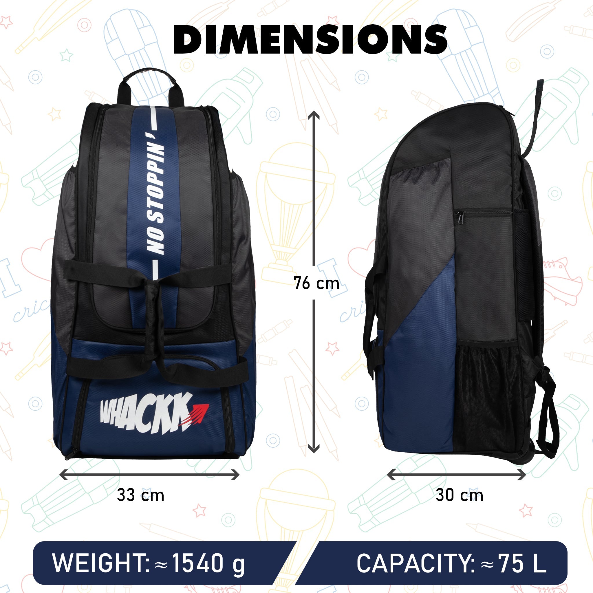 Gayle Blk Backpack Duffle Trolley Wheelie Polyester Cricket Kit Bag Adult Size 2 Bat Pocket Shoe/Helmet Pkt Main Compartment 18" Leg Pad 2 Bottle Holder Player Edition