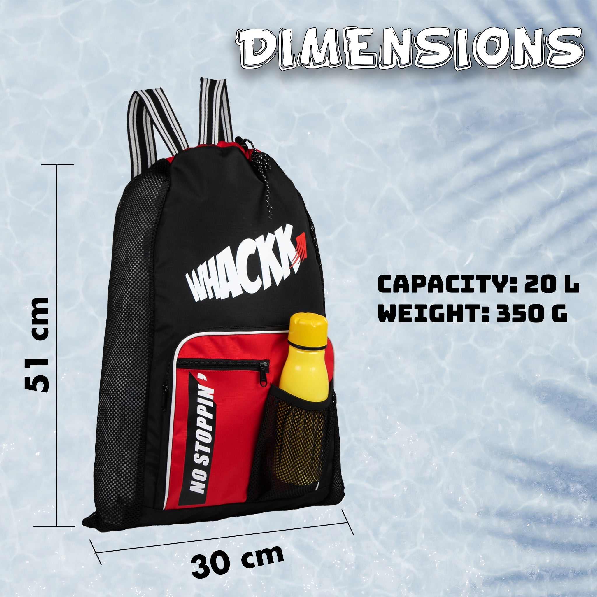 Freestyle Red Black 20L Unisex Swimming Equipment Bag | Water Sports | Wet Dry Compartments Bag | Beach | Drawstring Backpack|Pocket Cap & Goggles Mobile|Lightweight|Water Resistant | Men Women