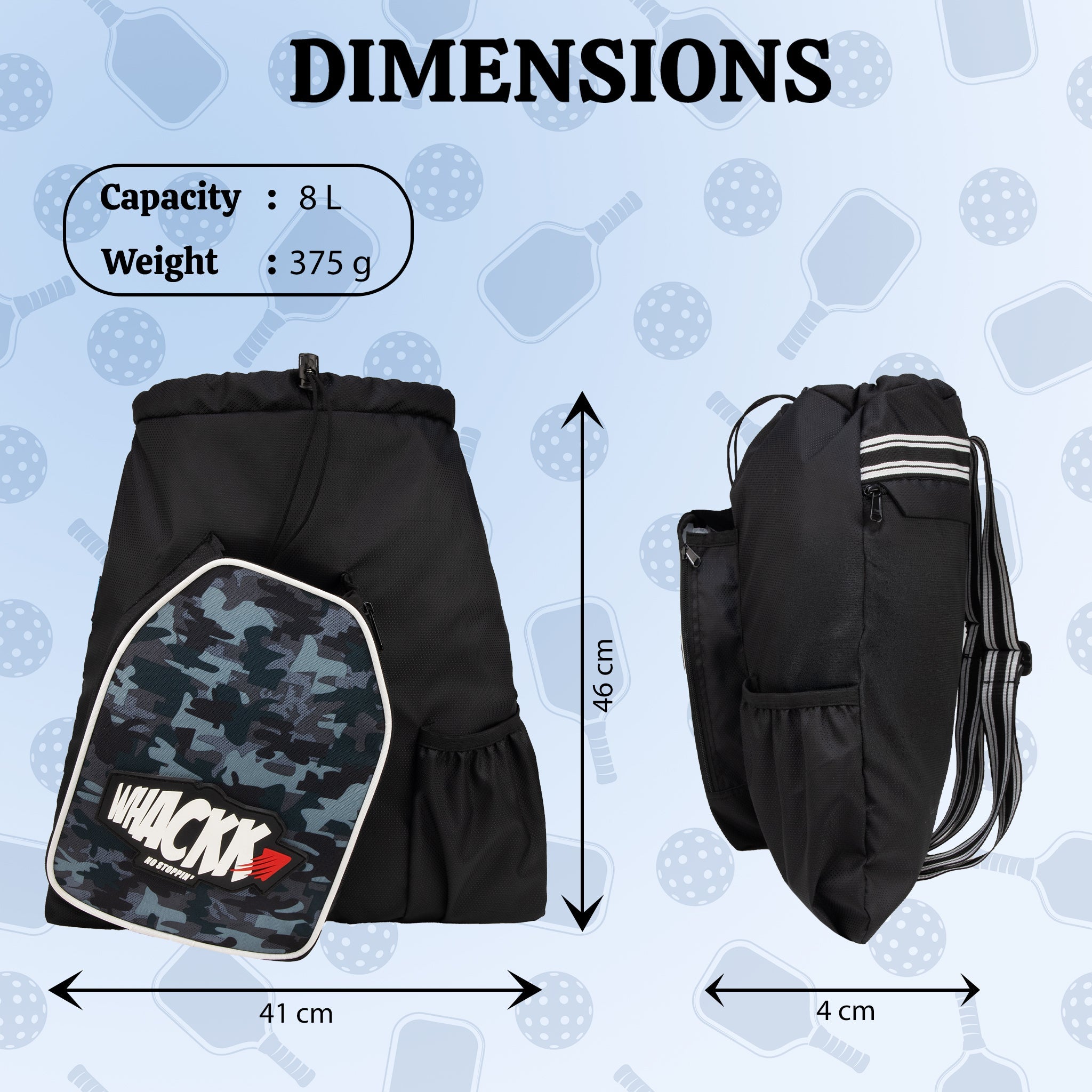 Dink Black Wildstone 8L Pickelball/ Table Tennis TT Bag Lightweight Unisex