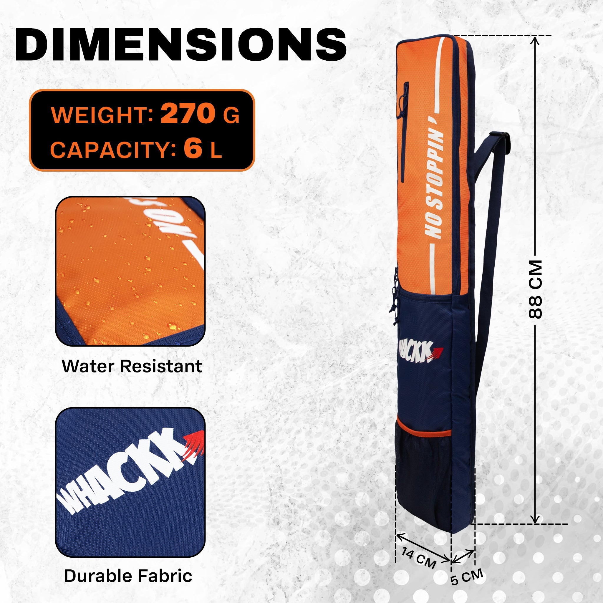 Hayden Orange Cricket Bat Cover Polyester Material, Premium Full Size Cover for Wooden and Plastic Bats with Heavy Duty Stitched Strap