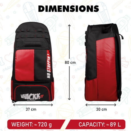 Condor Red Black 89L Unisex Cricket Kit Bag Backpack | Adult Size | 2 Bat | Shoe/Helmet Pocket | Main Compartment 20" Leg Pad |2 Bottle Holder | Easy Access Pocket | Player Edition Senior