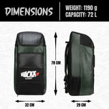 Lara Olive Green 72L | Premium Artificial Vegan Faux Leather Cricket Backpack|KitBag|Adult Size|2 Bat Pocket|Shoe/Helmet Pocket|Fit 18" Leg Pad 2 Bottle Holder|Easy Access|Player Senior,Black