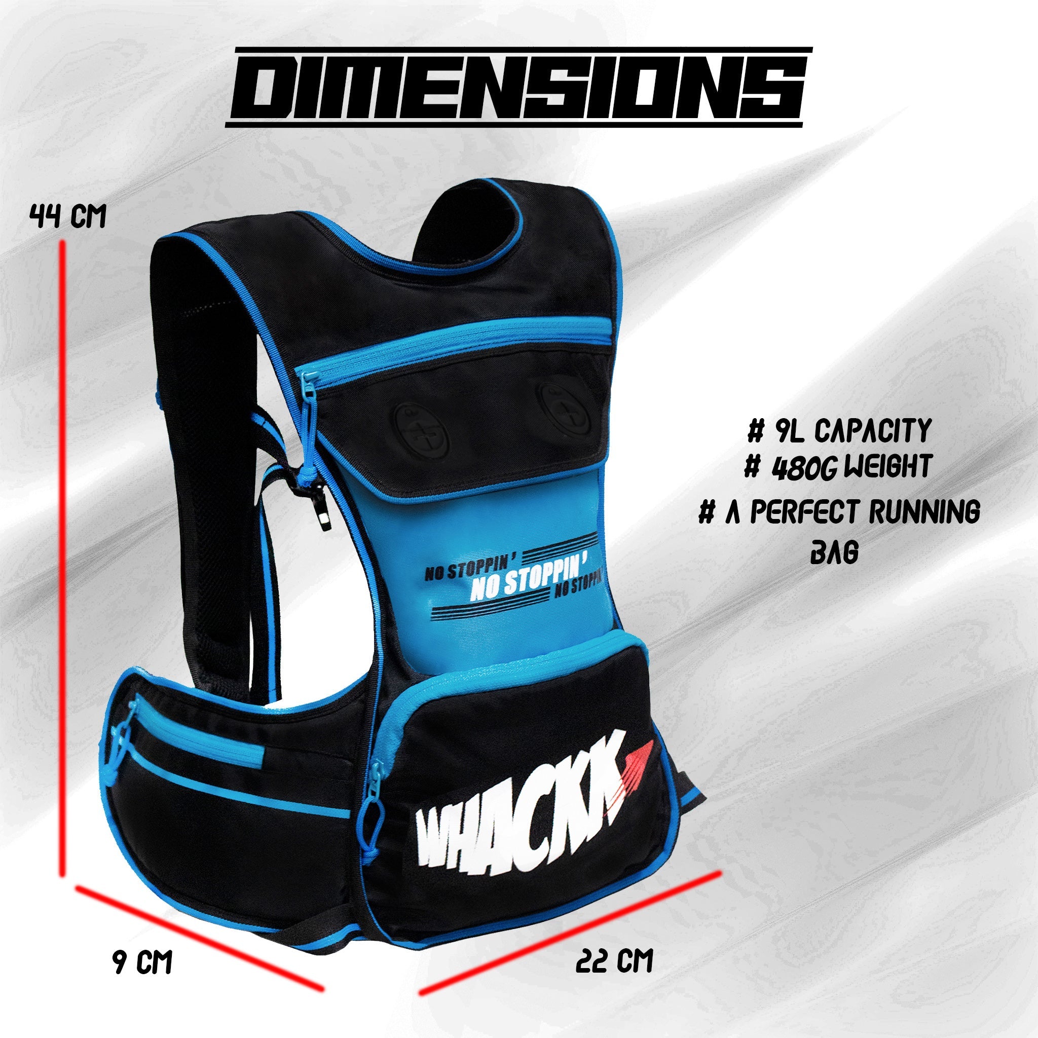 Whizz Black Blue Running Bag |Unisex Camping & Hiking | Hydration Pouch Compartment w. Connecting Water ducts Pockets |Exercise & Fitness|Motorcycle Trekking Outdoor