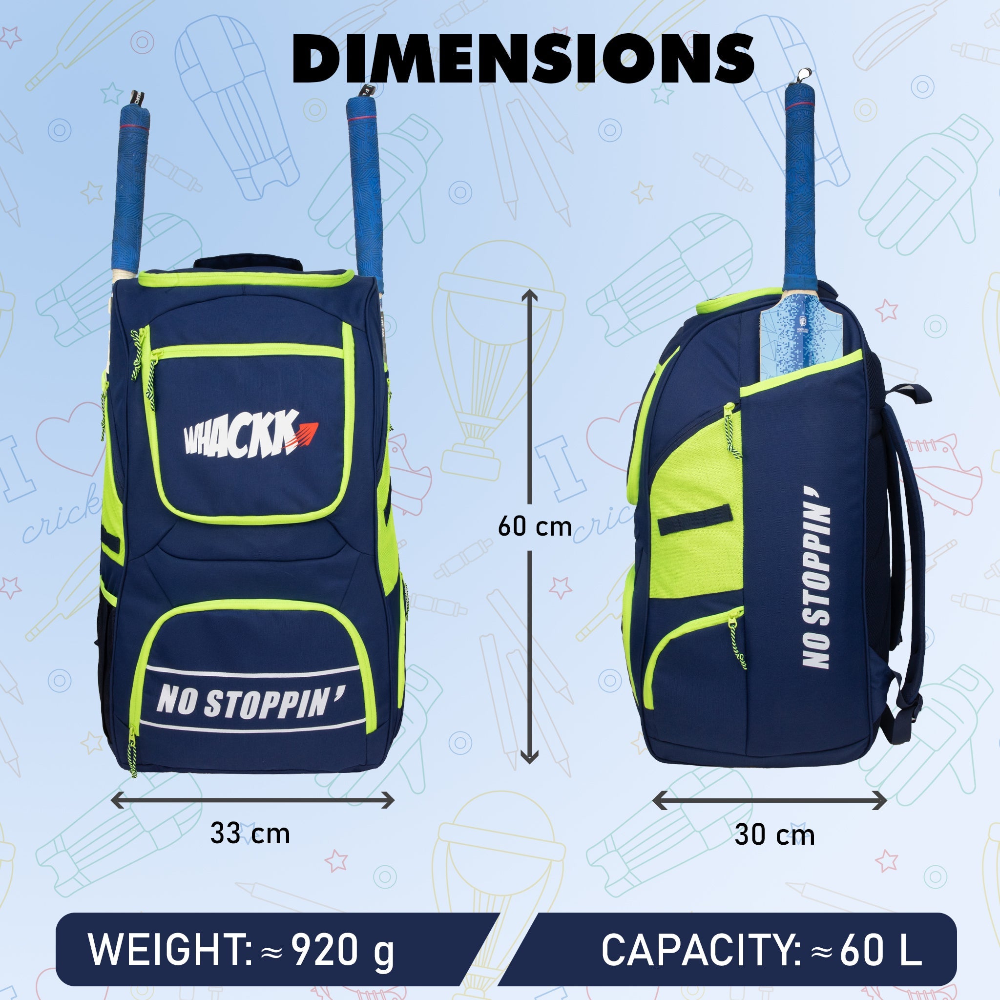 Crowe 60L Unisex Navy Cricket Kit Bag Backpack | Youth Size | 2 Bat | Shoe/Helmet Pocket | Main Compartment 14.75" Leg Pad | Bottle Holder | Easy Access Pocket | Player Edition Youth