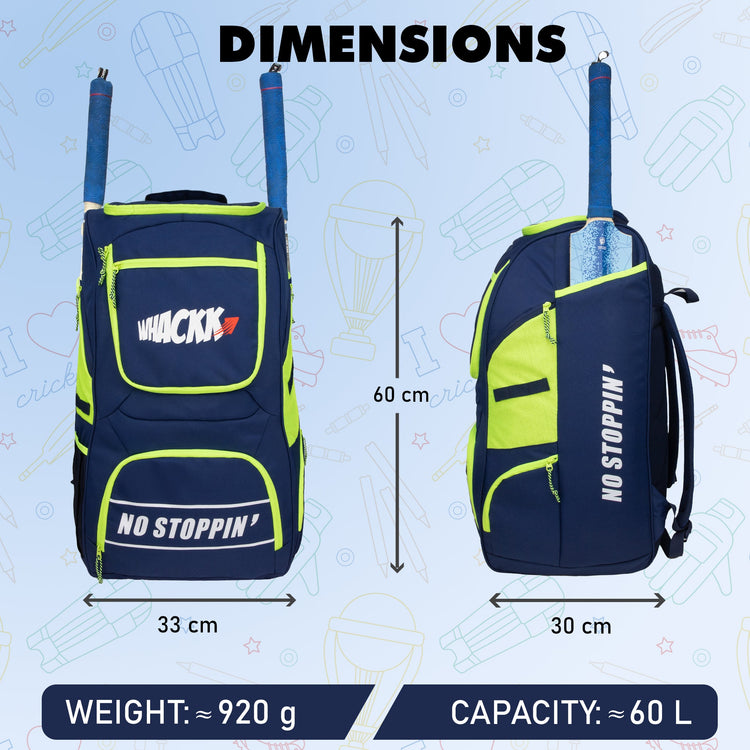 Crowe 60L Unisex Navy Cricket Kit Bag Backpack | Youth Size | 2 Bat | Shoe/Helmet Pocket | Main Compartment 14.75" Leg Pad | Bottle Holder | Easy Access Pocket | Player Edition Youth