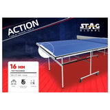 STAG GLOBAL Action Table Tennis Table Blue Top ,Thickness 16mm with 1 Table Cover, 2 TT Rackets, 6 Balls, 1 Clamp Net